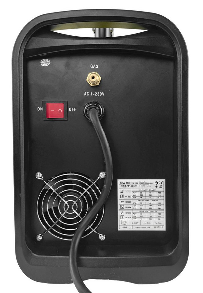 WELDINGER Schutzgasschweißgerät Set MIG/MAG-Schweißinverter MEW 200 SYN eco MAG-Set 1 Fülldraht 0,8 mm, 10 - 200 A, 7-tlg., Umpolfunktion, Displaybeleuchtung – Bild 2 von 5