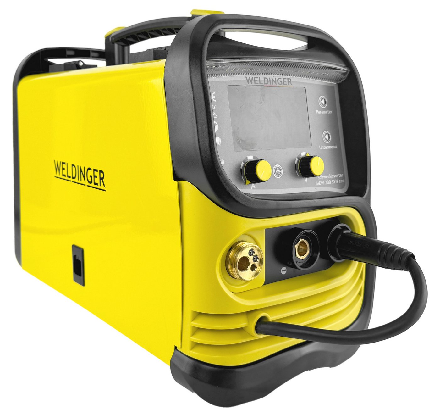 WELDINGER Schutzgasschweißgerät Set MIG/MAG-Schweißinverter MEW 200 SYN eco MAG-Set 1 Fülldraht 0,8 mm, 10 - 200 A, 7-tlg., Umpolfunktion, Displaybeleuchtung – Bild 3 von 5