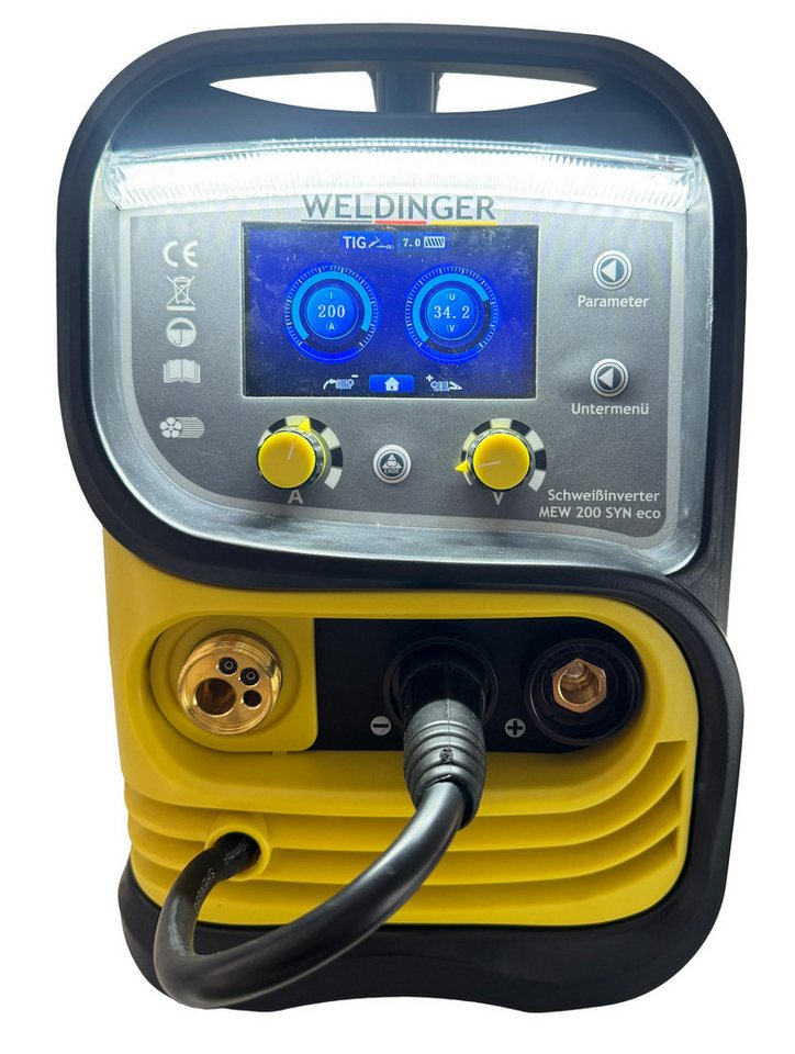WELDINGER Schutzgasschweißgerät Set MIG/MAG-Schweißinverter MEW 200 SYN eco MAG-Set 1 Fülldraht 0,8 mm, 10 - 200 A, 7-tlg., Umpolfunktion, Displaybeleuchtung – Bild 5 von 5