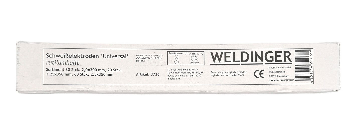 WELDINGER Stabelektroden Sortiment rutile MMA-Schweißelektroden 2,0/ 2,5/ 3,25 mm E 6013, (110St) – Bild 3 von 3