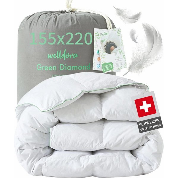 Welldora 4-Jahreszeitenbett, Komfort Bettdecke, Fachärztlich geprüft, Oeko-Tex, Allergiker, Füllung: 100% Extraweiche Federn & Daunen, Ganzjahres Federbett