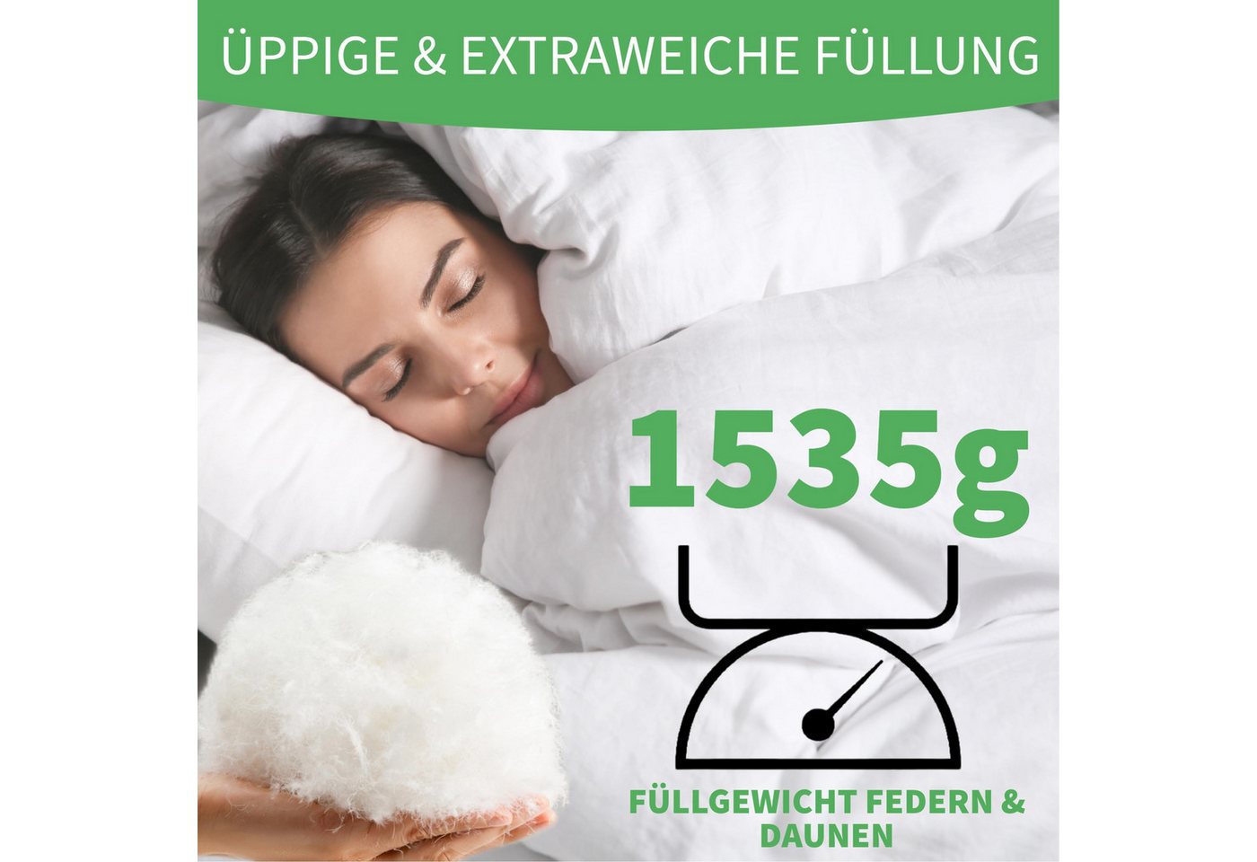 Welldora 4-Jahreszeitenbett, Komfort Bettdecke, Fachärztlich geprüft, Oeko-Tex, Allergiker, Füllung: 100% Extraweiche Federn & Daunen, Ganzjahres Federbett – Bild 2 von 5