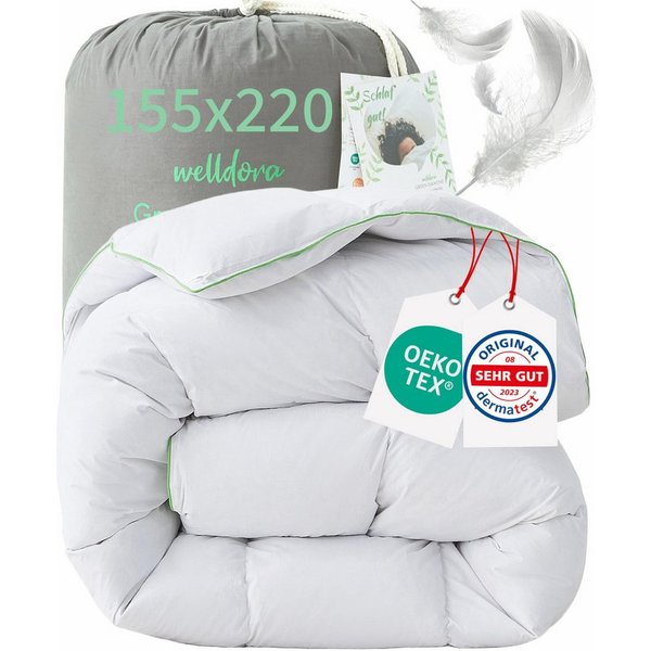 Welldora Daunenbettdecke, Komfort Allergiker Bettdecke Winter, Fachärztlich geprüft, Füllung: 100% Extraweiche Federn & Daunen, Zertifiziert für Tierwohl, Dicke