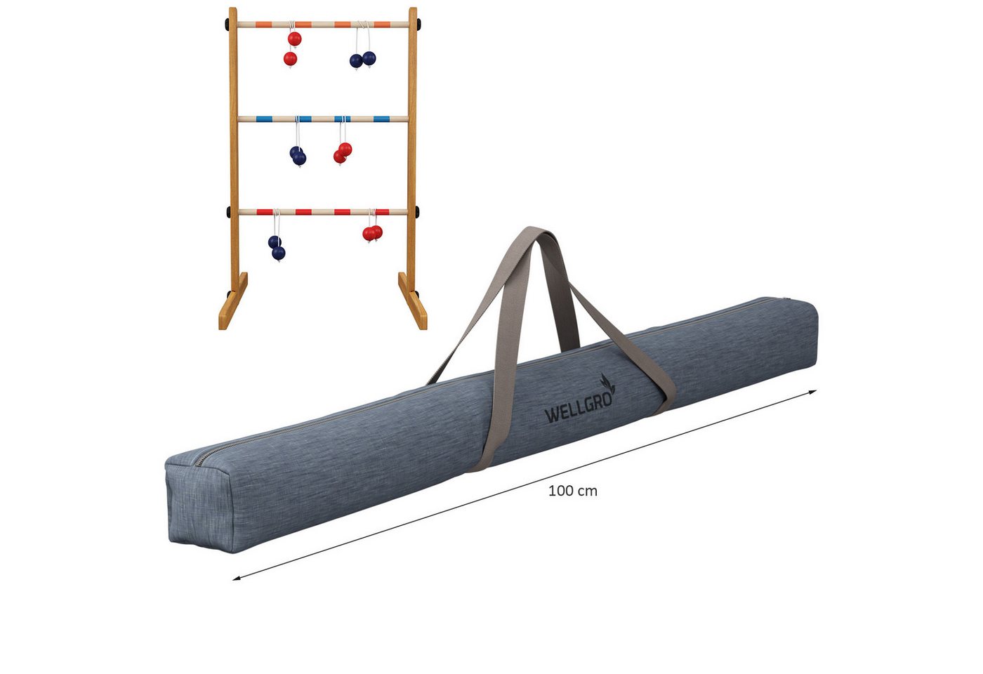 Wellgro Leitergolf aus Holz, Wurfspiel, Aufbewahrungstasche Spielbausteine – Bild 2 von 5