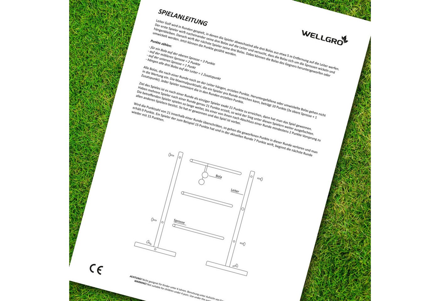 Wellgro Leitergolf aus Holz, Wurfspiel, Aufbewahrungstasche Spielbausteine – Bild 5 von 5