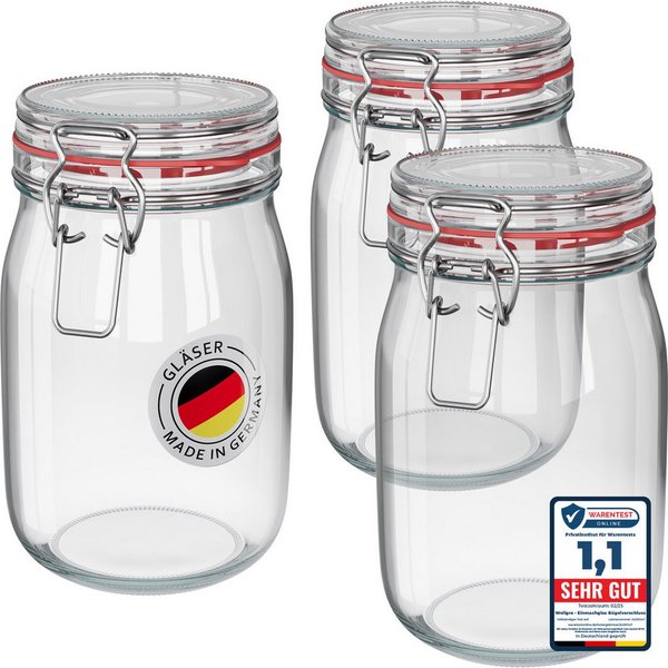 Wellgro Vorratsglas Einmachgläser mit Bügelverschluss rund, Fermentierglas, (3-tlg)