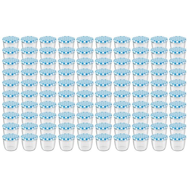 Wellgro Vorratsglas Einmachgläser Schraubdeckel blau kariert - 230 ml, (100-tlg)