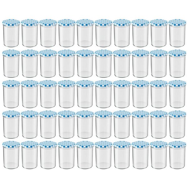 Wellgro Vorratsglas Einmachgläser Schraubdeckel blau kariert - 435 ml, (50-tlg)