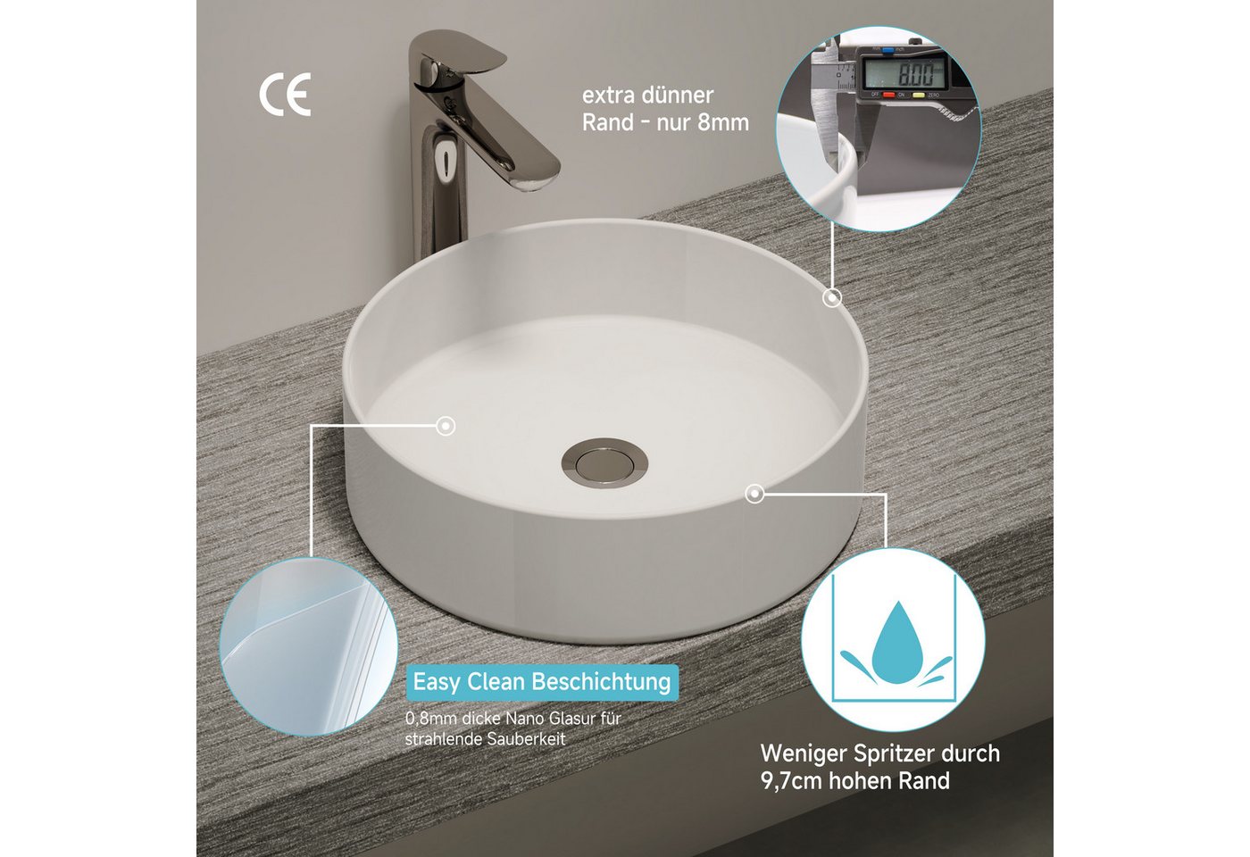 welltime Aufsatzwaschbecken RONDO, NANO Glasur – Bild 3 von 5