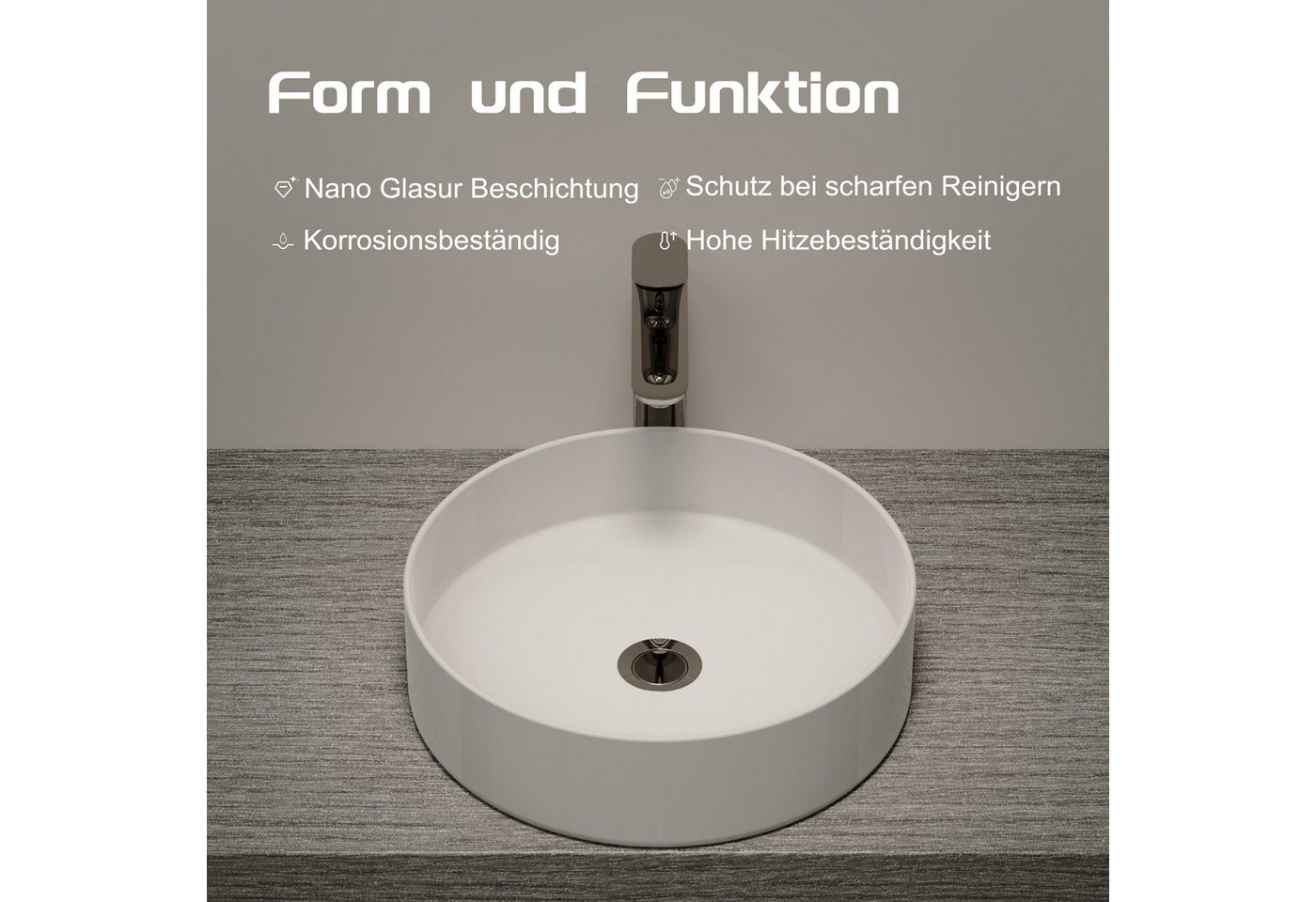 welltime Aufsatzwaschbecken RONDO, NANO Glasur – Bild 4 von 5