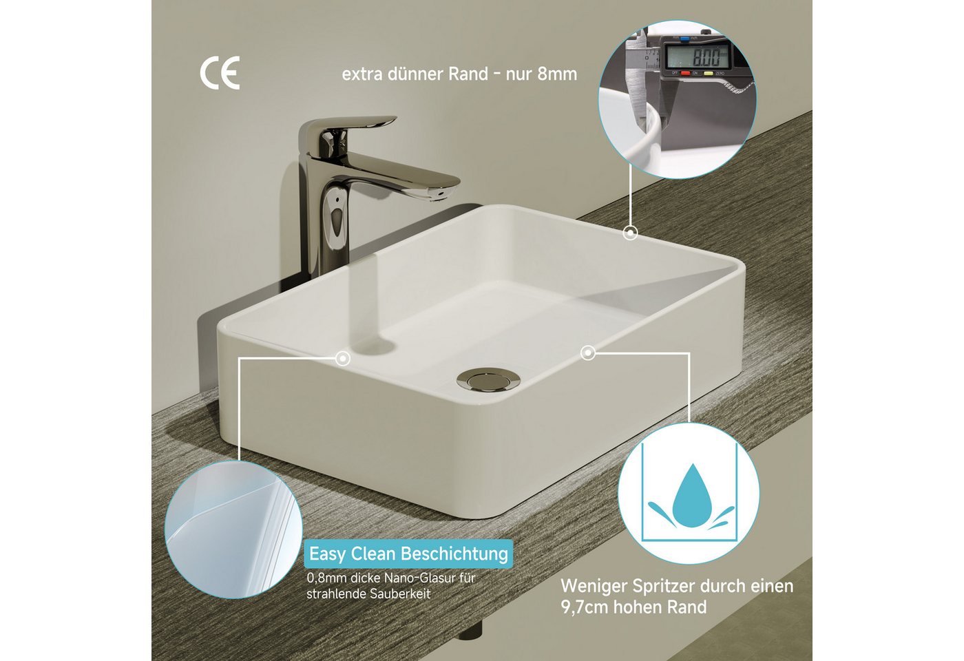 welltime Aufsatzwaschbecken, NANO Glasur – Bild 3 von 5