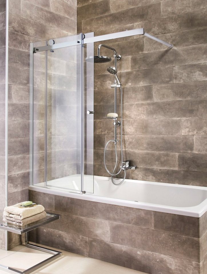 welltime Badewannenaufsatz Mauritius, Einscheibensicherheitsglas, (1 tlg), Duschwand mit Schiebetür, Spritzschutzwand für Badewannen – Bild 2 von 4