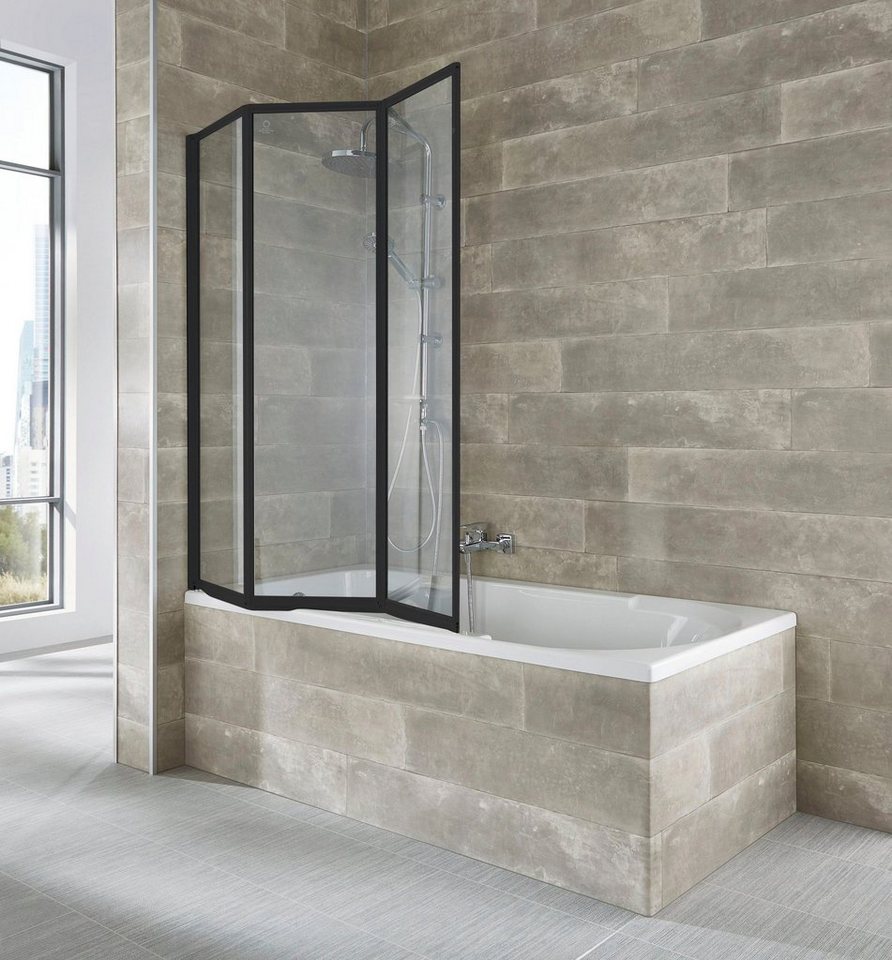 welltime Badewannenaufsatz Nassau, Einscheibensicherheitsglas, (3 tlg), Badewannenfaltwand, Spritzschutzwand für Badewanne, Glaswand – Bild 4 von 5