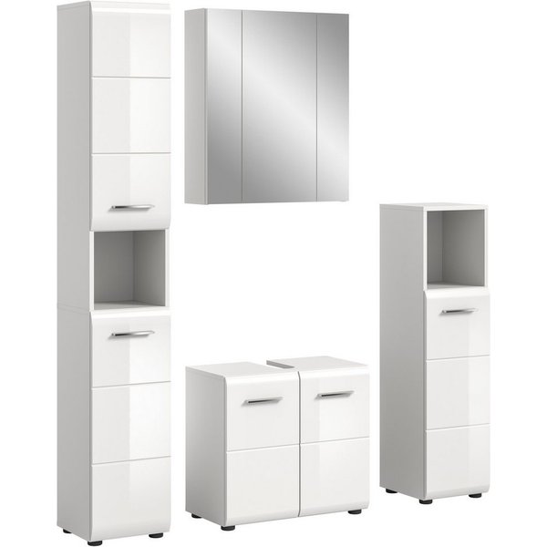 welltime Badezimmer-Set, (Set, 4-St., Hochschrank, WBU, Spiegelschrank, Standschrank hoch), Bad-Kombination, Bad-Möbel, Badezimmer, Kombination, Kombi