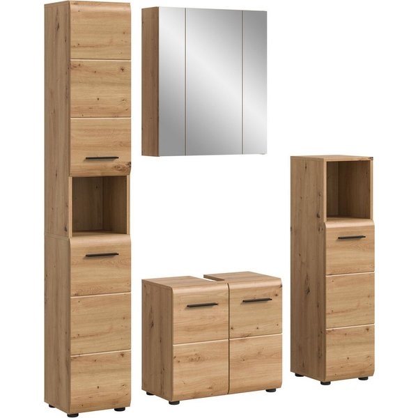 welltime Badezimmer-Set, (Set, 4-St., Hochschrank, WBU, Spiegelschrank, Standschrank hoch), Bad-Kombination, Bad-Möbel, Badezimmer, Kombination, Kombi