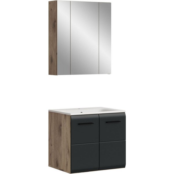 welltime Badezimmer-Set, (Set, 3-St., Spiegelschrank, Waschtisch inkl. Waschbecken), Bad-Kombination, Bad-Möbel, Badezimmer, Kombination, Kombi