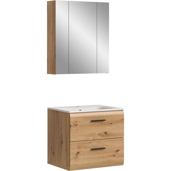 welltime Badezimmer-Set, (Set, 3-St., Spiegelschrank, Waschtisch inkl. Waschbecken), Bad-Kombination, Bad-Möbel, Badezimmer, Kombination, Kombi