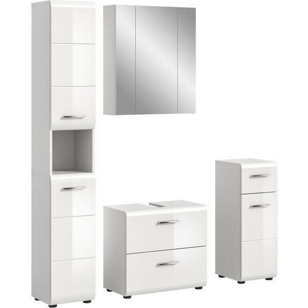 welltime Badezimmer-Set, (Set, 4-St., Hochschrank, WBU, Spiegelschrank, Standschrank hoch), Bad-Kombination, Bad-Möbel, Badezimmer, Kombination, Kombi
