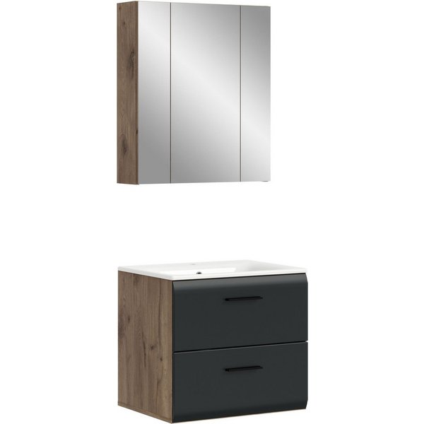 welltime Badezimmer-Set, (Set, 3-St., Spiegelschrank, Waschtisch inkl. Waschbecken), Bad-Kombination, Bad-Möbel, Badezimmer, Kombination, Kombi