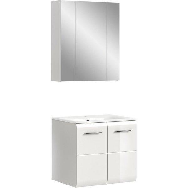 welltime Badezimmer-Set, (Set, 3-St., Spiegelschrank, Waschtisch inkl. Waschbecken), Bad-Kombination, Bad-Möbel, Badezimmer, Kombination, Kombi