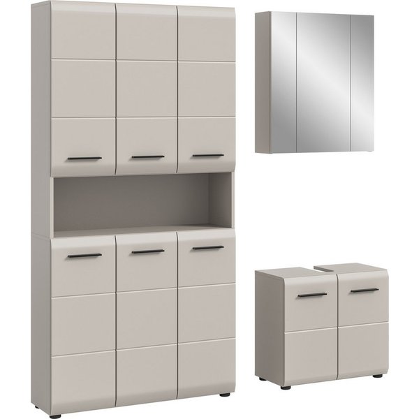 welltime Badezimmer-Set, (Set, 4-St., Stauraumschrank, WBU, Spiegelschrank), Bad-Kombination, Bad-Möbel, Badezimmer, Kombination, Kombi