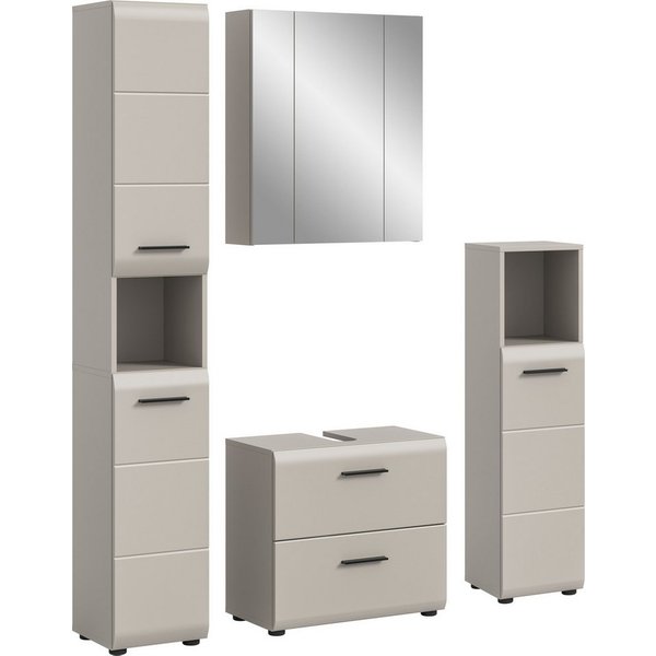 welltime Badezimmer-Set, (Set, 4-St., Hochschrank, WBU, Spiegelschrank, Standschrank hoch), Bad-Kombination, Bad-Möbel, Badezimmer, Kombination, Kombi