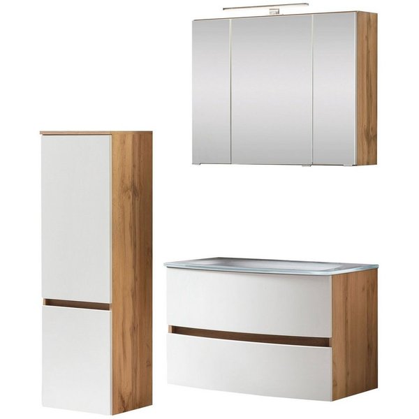welltime Badezimmer-Set Kaunas, (Set, 3-St), bestehend aus Waschtisch-Set mit Midischrank, Breite 120 cm