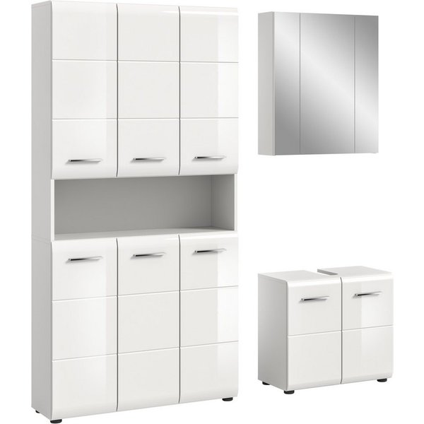 welltime Badezimmer-Set, (Set, 4-St., Stauraumschrank, WBU, Spiegelschrank), Bad-Kombination, Bad-Möbel, Badezimmer, Kombination, Kombi