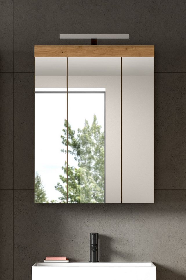 welltime Badezimmerspiegelschrank SIENA, Breite 60cm, inkl. Beleuchtung, 3 Spiegeltüren, 9 Fächer (Set, TOPSELLER) in verschiedenen Farben erhältlich, Badmöbel, – Bild 2 von 5
