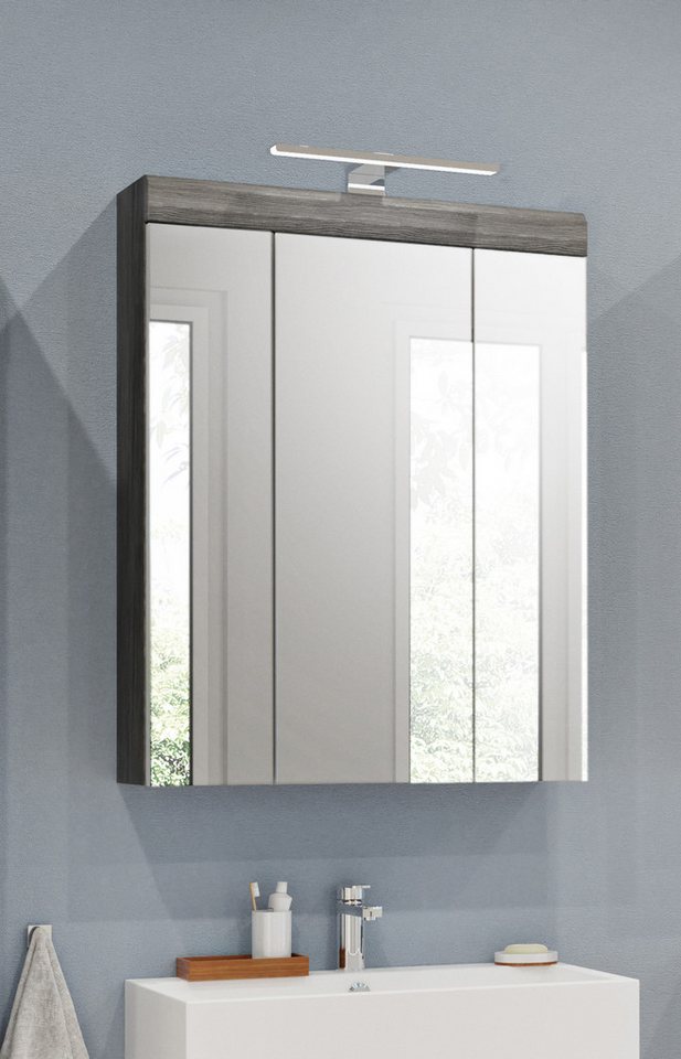 welltime Badezimmerspiegelschrank SIENA, Breite 60cm, inkl. Beleuchtung, 3 Spiegeltüren, 9 Fächer (Set, TOPSELLER) in verschiedenen Farben erhältlich, Badmöbel, – Bild 2 von 5