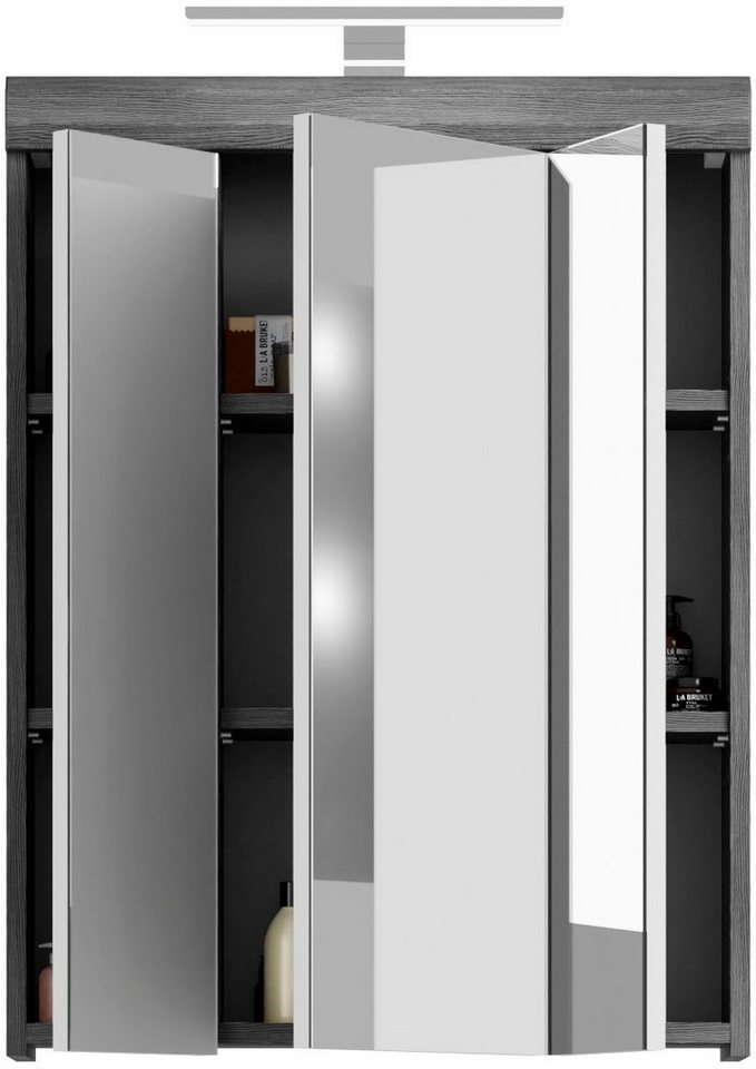 welltime Badezimmerspiegelschrank SIENA, Breite 60cm, inkl. Beleuchtung, 3 Spiegeltüren, 9 Fächer (Set, TOPSELLER) in verschiedenen Farben erhältlich, Badmöbel, – Bild 5 von 5