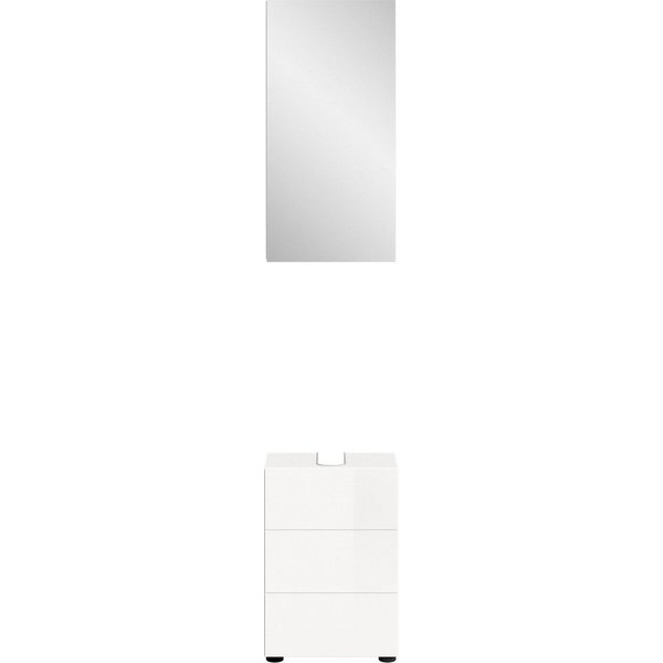 welltime Badmöbel-Set BIEL, 2 teilig, hochwertige MDF Front, Rillenoptik, (2-St., 2 teiliges Set, bestehend aus: Waschbeckenunterschrank, Spiegelschrank), Badmö