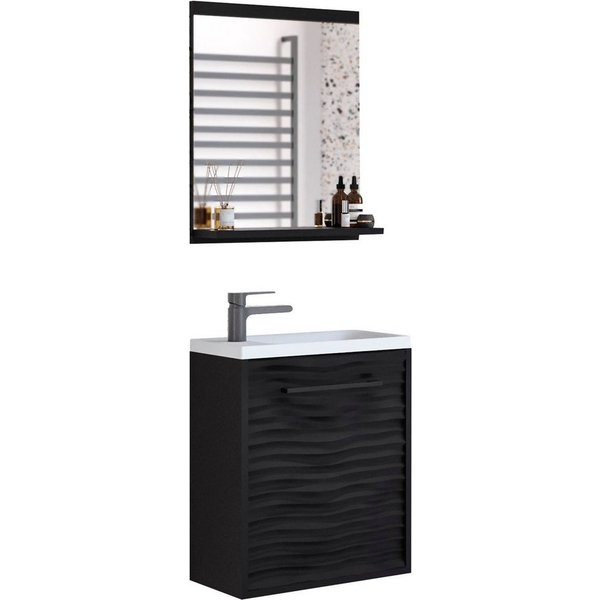 welltime Badmöbel-Set Canada, (Komplett-Set, 2-St., Fronten mit Wellenstruktur), Badmöbel mit Soft-Close, Gästebad Waschtisch mit Becken und Spiegel