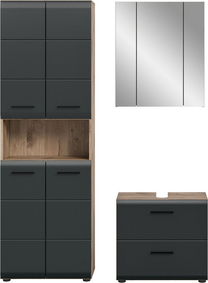 welltime Badmöbel-Set FLORENZ, 3-teilige Badkombination, hochwertige MDF-Front, (Set, 3-St., best. aus: 1 Hochschrank, 1 Waschbeckenunterschrank, 1 Spiegelschra – Bild 3 von 5