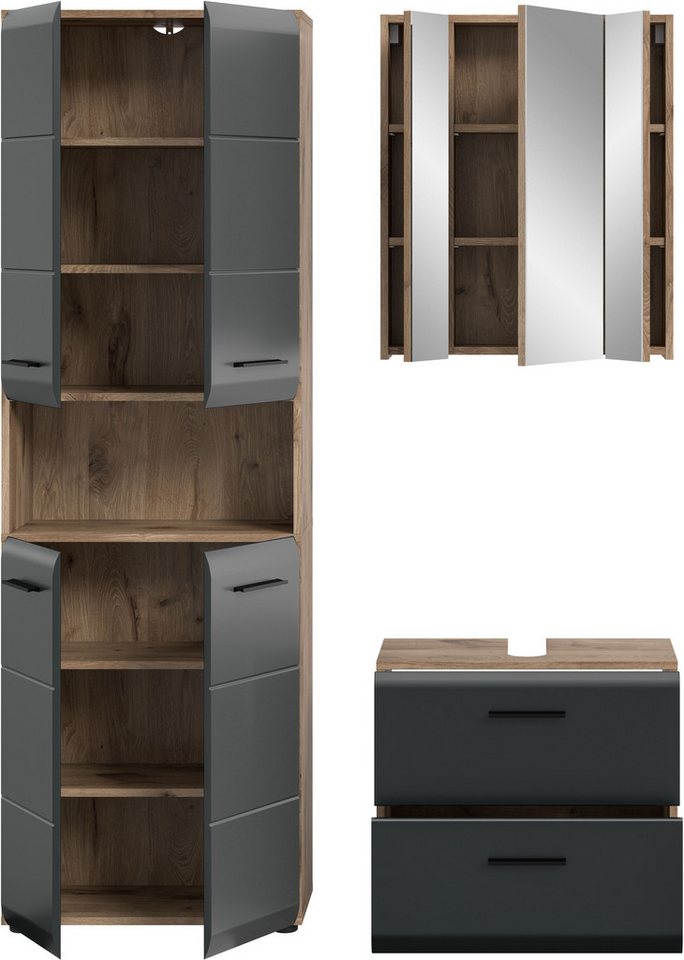 welltime Badmöbel-Set FLORENZ, 3-teilige Badkombination, hochwertige MDF-Front, (Set, 3-St., best. aus: 1 Hochschrank, 1 Waschbeckenunterschrank, 1 Spiegelschra – Bild 4 von 5