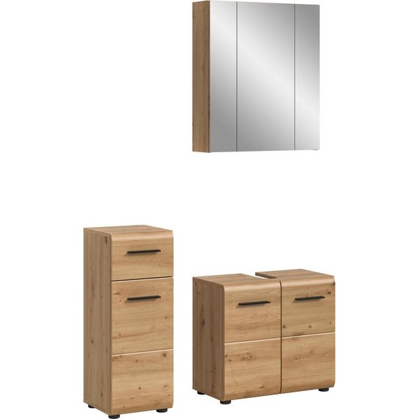 welltime Badmöbel-Set FLORENZ, 3-teilige Badkombination, hochwertige MDF-Front, (Set, 3-St., best. aus: 1 Unterschrank, 1 Waschbeckenunterschrank, 1 Spiegelschr