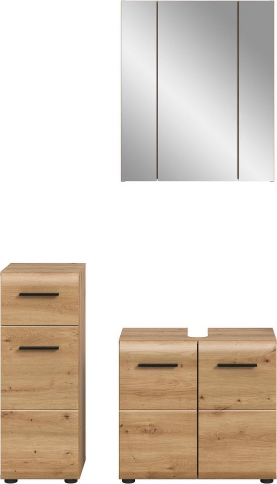 welltime Badmöbel-Set FLORENZ, 3-teilige Badkombination, hochwertige MDF-Front, (Set, 3-St., best. aus: 1 Unterschrank, 1 Waschbeckenunterschrank, 1 Spiegelschr – Bild 3 von 5