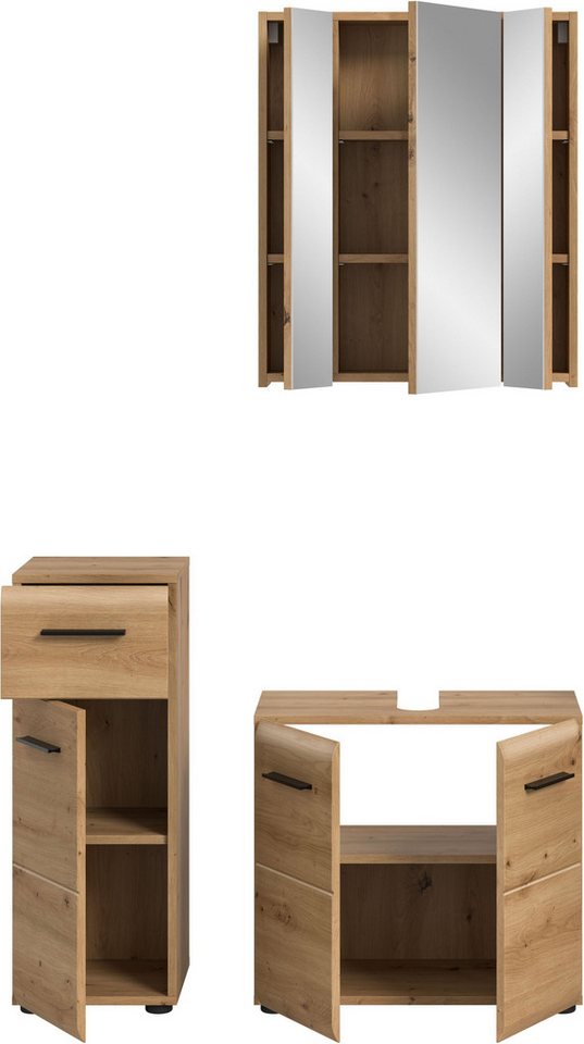 welltime Badmöbel-Set FLORENZ, 3-teilige Badkombination, hochwertige MDF-Front, (Set, 3-St., best. aus: 1 Unterschrank, 1 Waschbeckenunterschrank, 1 Spiegelschr – Bild 4 von 5