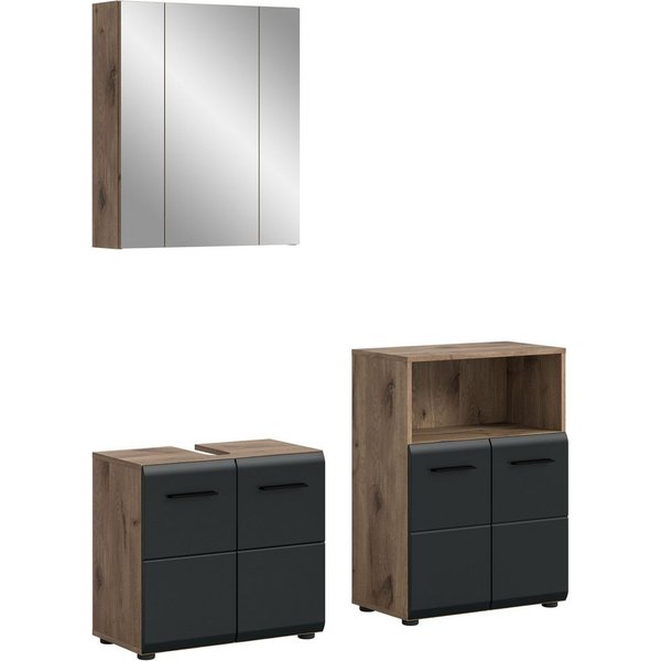 welltime Badmöbel-Set FLORENZ, 3-teilige Badkombination, hochwertige MDF-Front, (Set, 3-St., best. aus: Waschbeckenunterschrank, Spiegelschrank, Midischrank bre