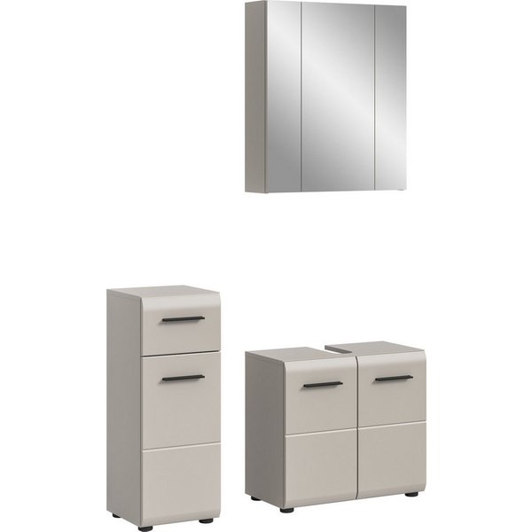 welltime Badmöbel-Set FLORENZ, 3-teilige Badkombination, hochwertige MDF-Front, (Set, 3-St., best. aus: 1 Unterschrank, 1 Waschbeckenunterschrank, 1 Spiegelschr
