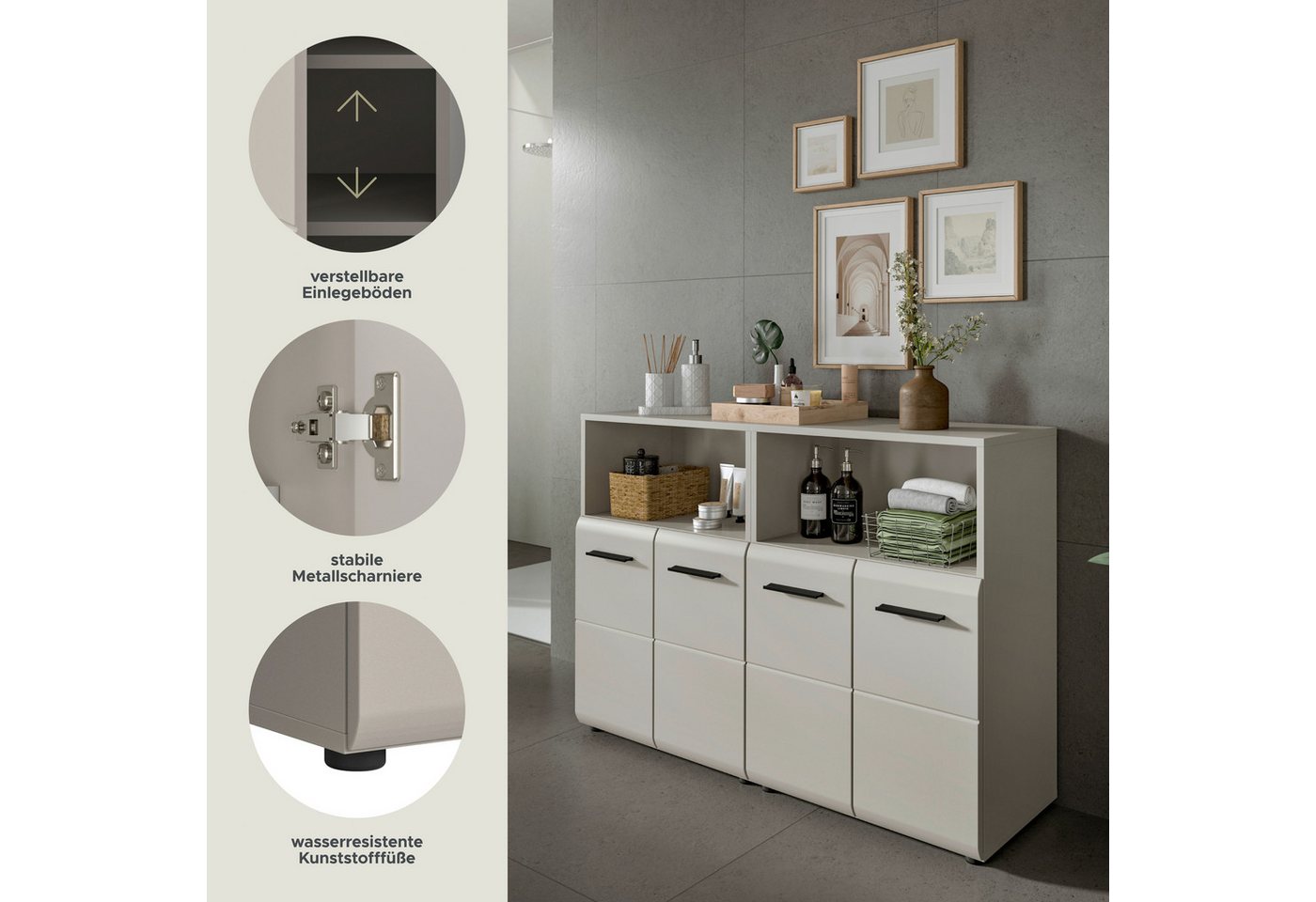 welltime Badmöbel-Set FLORENZ, 2-teilige Badkombination, hochwertige MDF-Front, (Set, 2-St., 2-teiliges Set bestehend aus: 2 Midischrank breit), Bad-Kombination – Bild 3 von 5