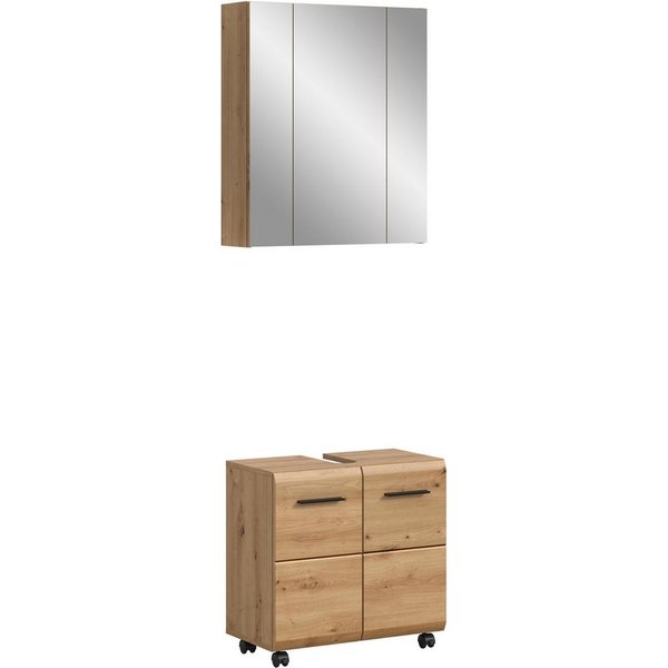 welltime Badmöbel-Set FLORENZ, 2-tlg. Bad-Kombination, hochwertige MDF-Front, (3-St., best. aus: 1 Spiegelschrank, 1 Waschbeckenunterschrank), Bad-Kombination, 