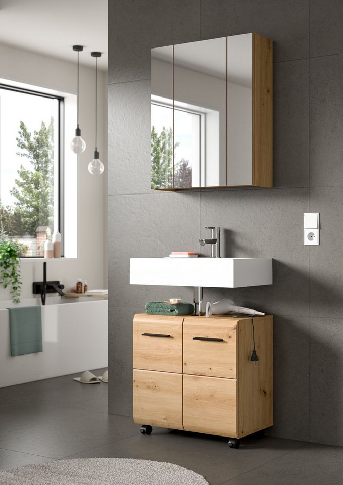 welltime Badmöbel-Set FLORENZ, 2-tlg. Bad-Kombination, hochwertige MDF-Front, (3-St., best. aus: 1 Spiegelschrank, 1 Waschbeckenunterschrank), Bad-Kombination,  – Bild 2 von 5