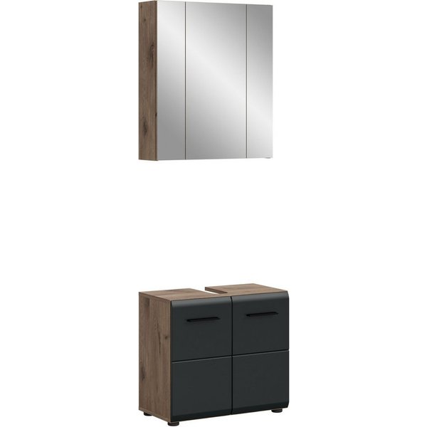 welltime Badmöbel-Set FLORENZ, 2-teilige Badkombination, hochwertige MDF-Front, (Set, 2-St., bestehend aus: 1 Waschbeckenunterschrank, 1 Spiegelschrank), Bad-Ko