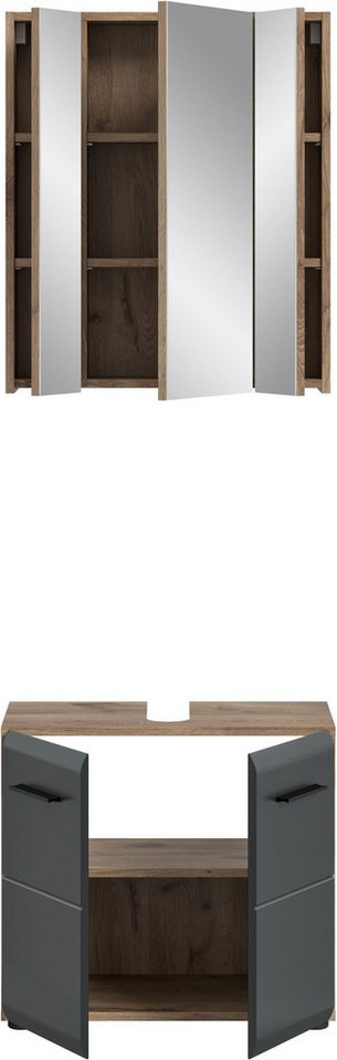 welltime Badmöbel-Set FLORENZ, 2-teilige Badkombination, hochwertige MDF-Front, (Set, 2-St., bestehend aus: 1 Waschbeckenunterschrank, 1 Spiegelschrank), Bad-Ko – Bild 4 von 5
