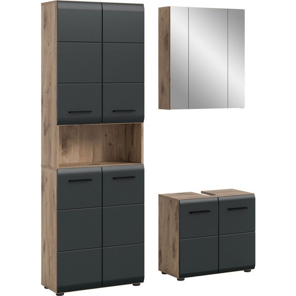 welltime Badmöbel-Set FLORENZ, 3-teilige Badkombination, hochwertige MDF-Front, (Set, 3-St., best. aus: 1 Hochschrank, 1Waschbeckenunterschrank, 1 Spiegelschran