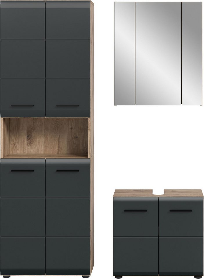 welltime Badmöbel-Set FLORENZ, 3-teilige Badkombination, hochwertige MDF-Front, (Set, 3-St., best. aus: 1 Hochschrank, 1Waschbeckenunterschrank, 1 Spiegelschran – Bild 3 von 5