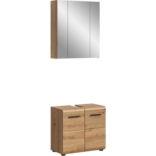 welltime Badmöbel-Set FLORENZ, 2-teilige Badkombination, hochwertige MDF-Front, (Set, 2-St., bestehend aus: 1 Waschbeckenunterschrank, 1 Spiegelschrank), Bad-Ko