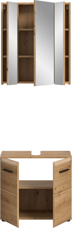 welltime Badmöbel-Set FLORENZ, 2-teilige Badkombination, hochwertige MDF-Front, (Set, 2-St., bestehend aus: 1 Waschbeckenunterschrank, 1 Spiegelschrank), Bad-Ko – Bild 4 von 5