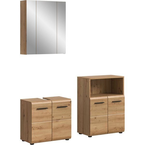 welltime Badmöbel-Set FLORENZ, 3-teilige Badkombination, hochwertige MDF-Front, (Set, 3-St., best. aus: Waschbeckenunterschrank, Spiegelschrank, Midischrank bre